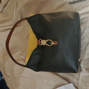 Dooney and Bourke Pebble Grain Logo Lock satchel with cosmetic bag and key fob